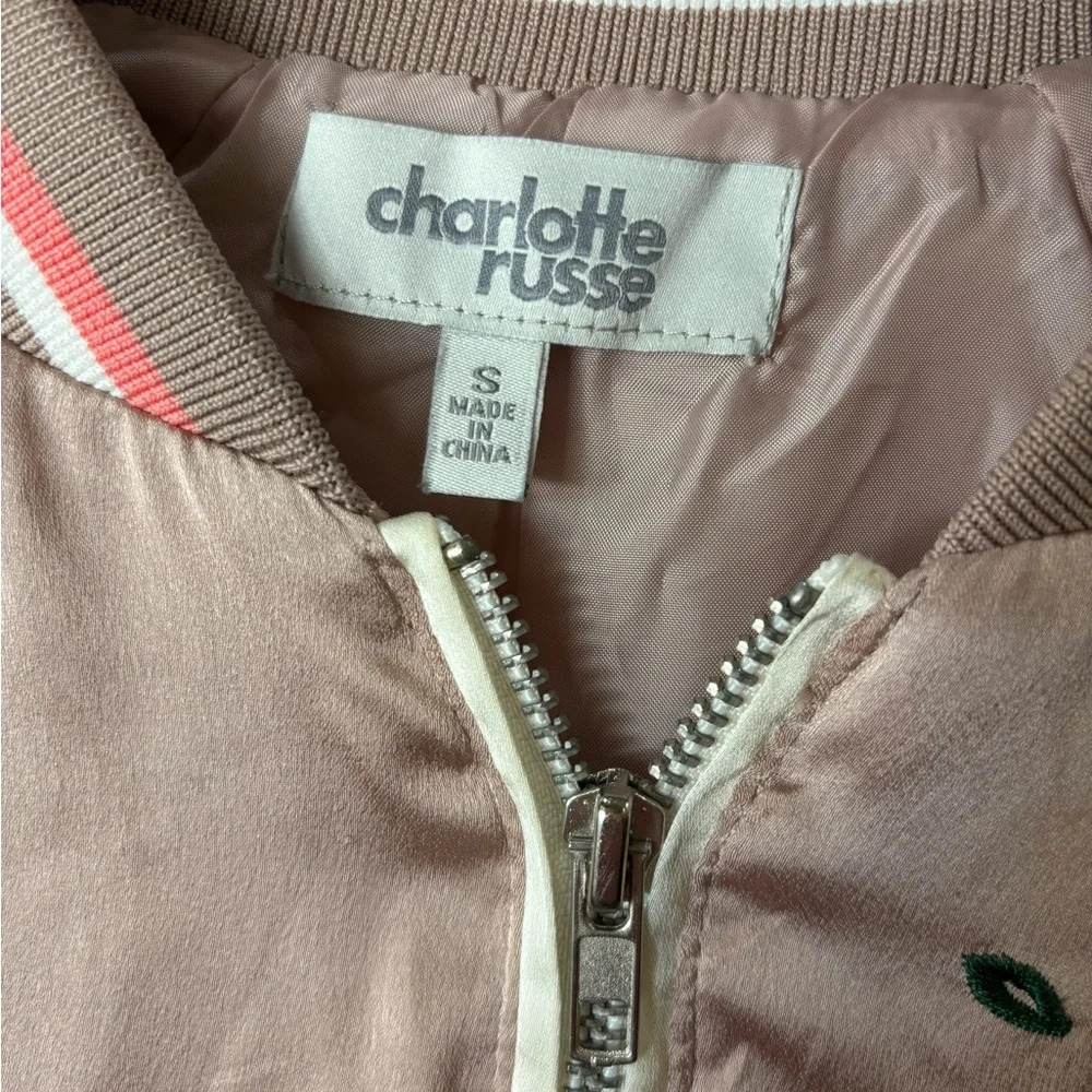 Satin Bomber Jacket Size Small Retro Floral Embroidered Charlotte Russe - Picture 4 of 11